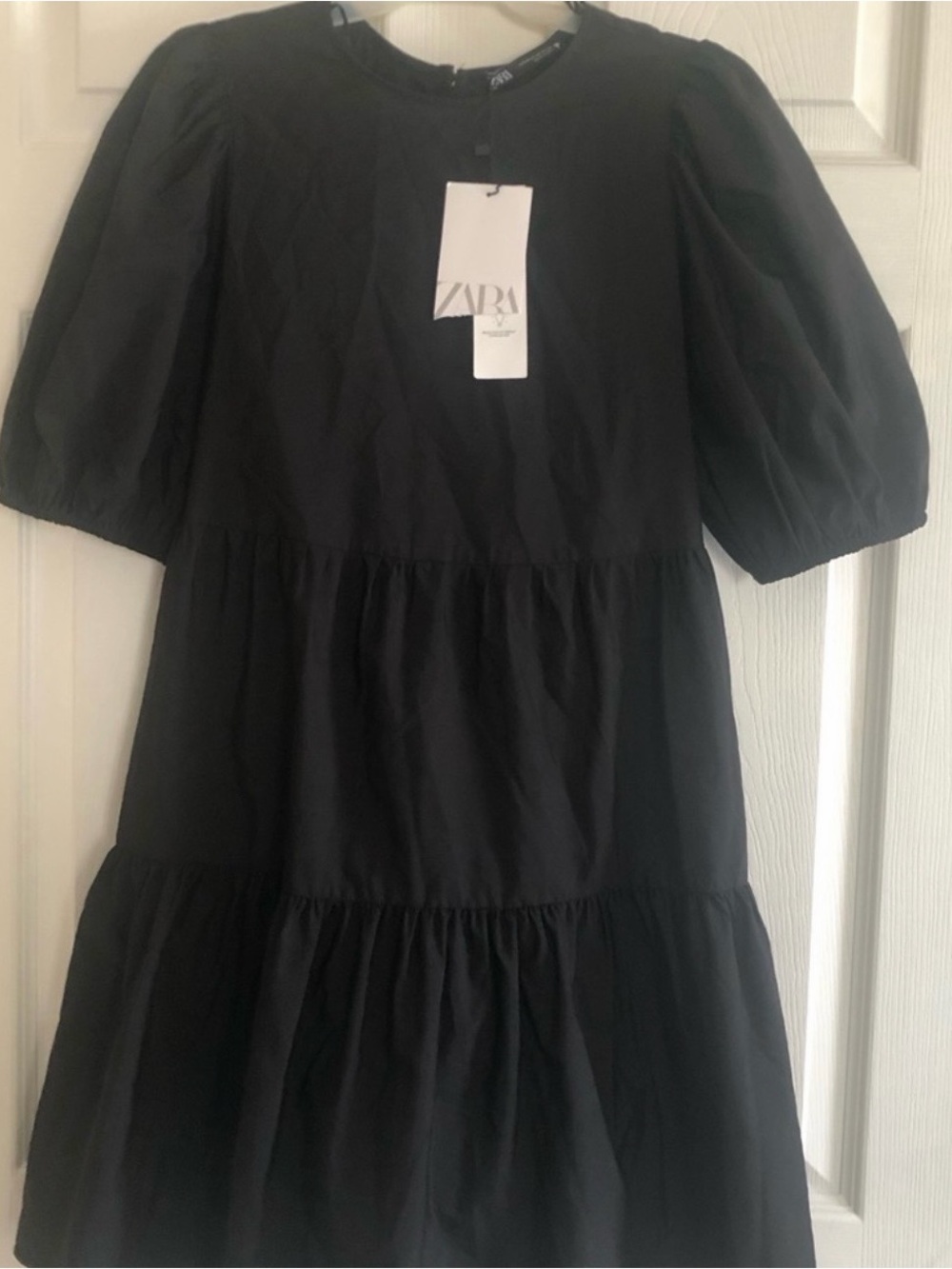 Zara Black Puff-Sleeve Tiered Dress for Girls